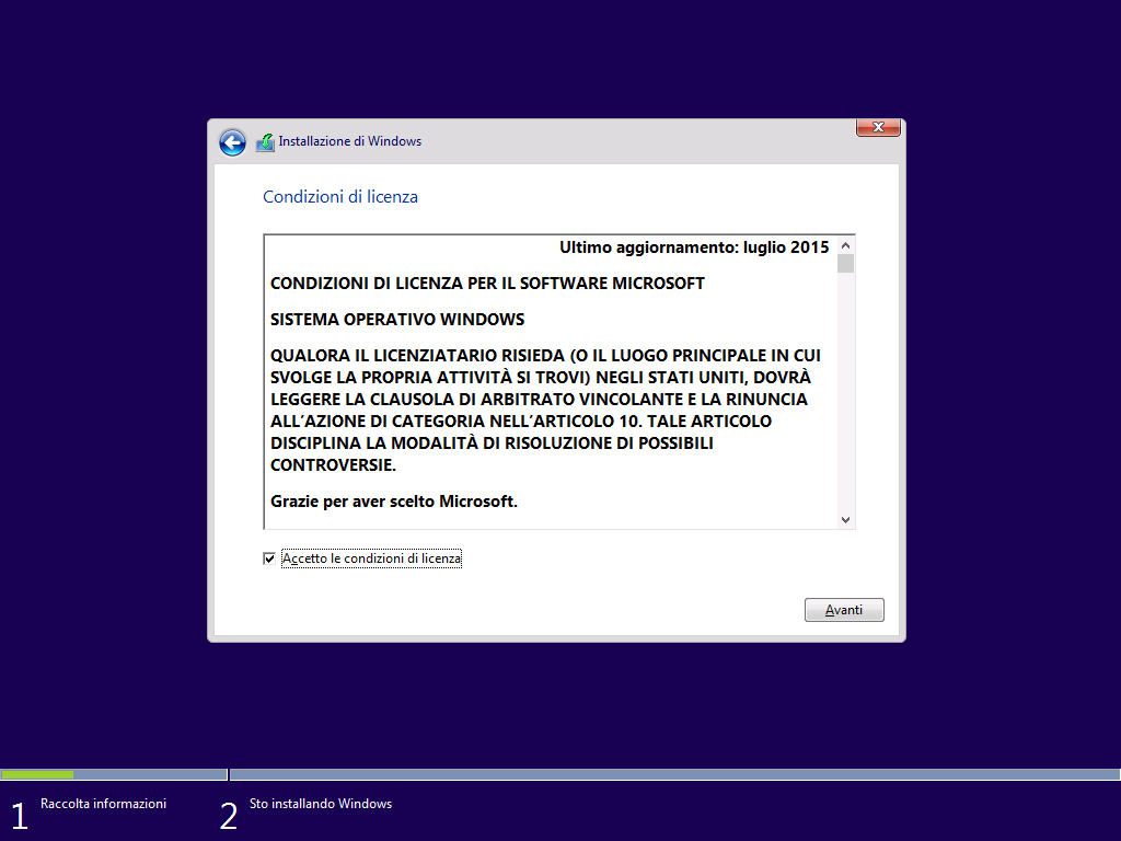 condizioni di licenza Windows 10
