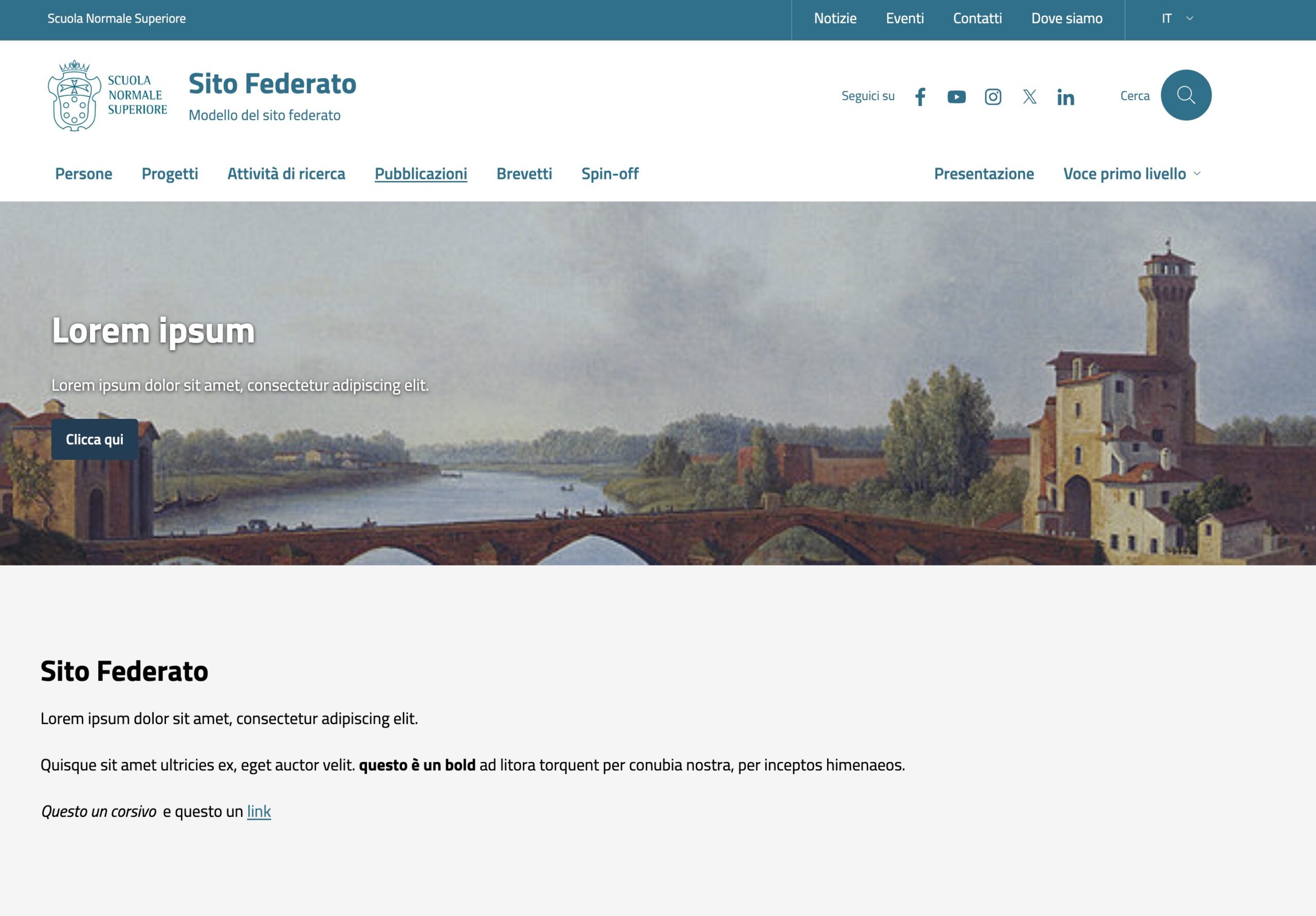Screenshot home page del sito demo